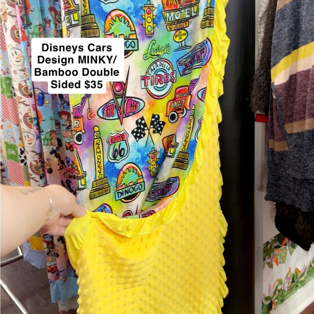 Disney Cars Minky Blanket with Yellow Backing